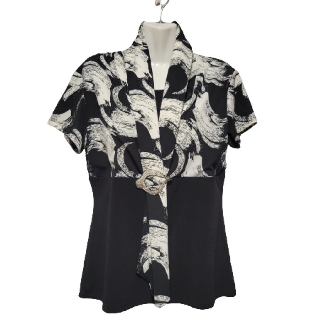 Black and White Blouse, Short Sleeved Top, Casual Top- Size S, M, XL - NEW